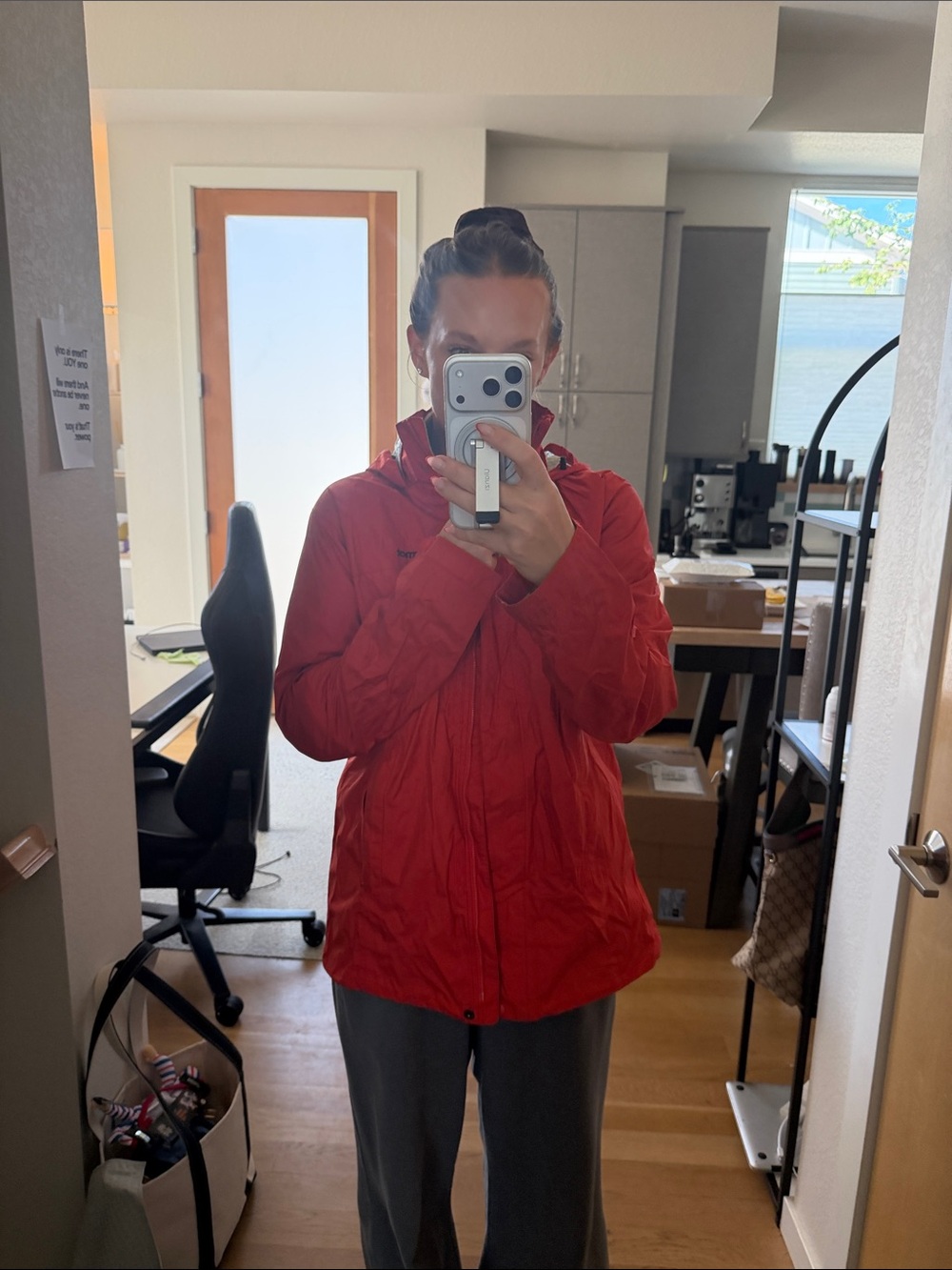 Marmot Red Ski Jacket with Patterned Beige Lining
